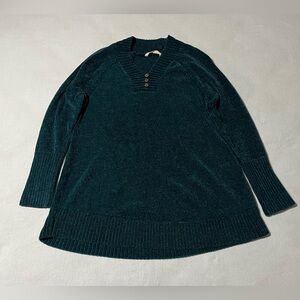 Soft Surroundings Sweater Women's Medium Green Chenille V‎ Neck Pullover